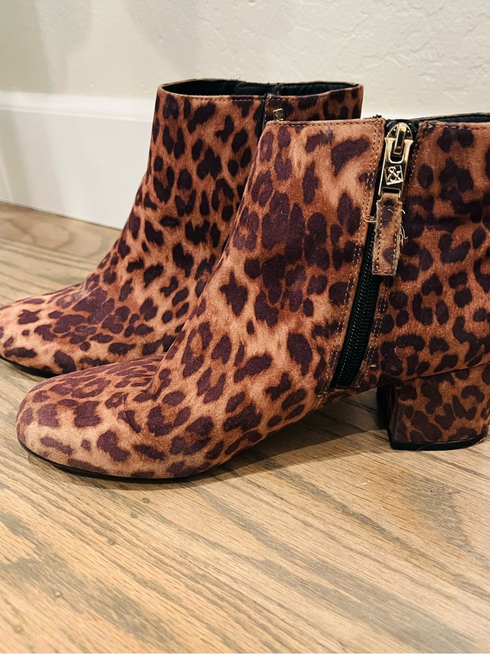 Leopard Print Ankle Boots - Women's Brown Zip Booties